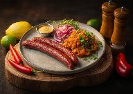 Колбаски говяжьи с тушеной капустой